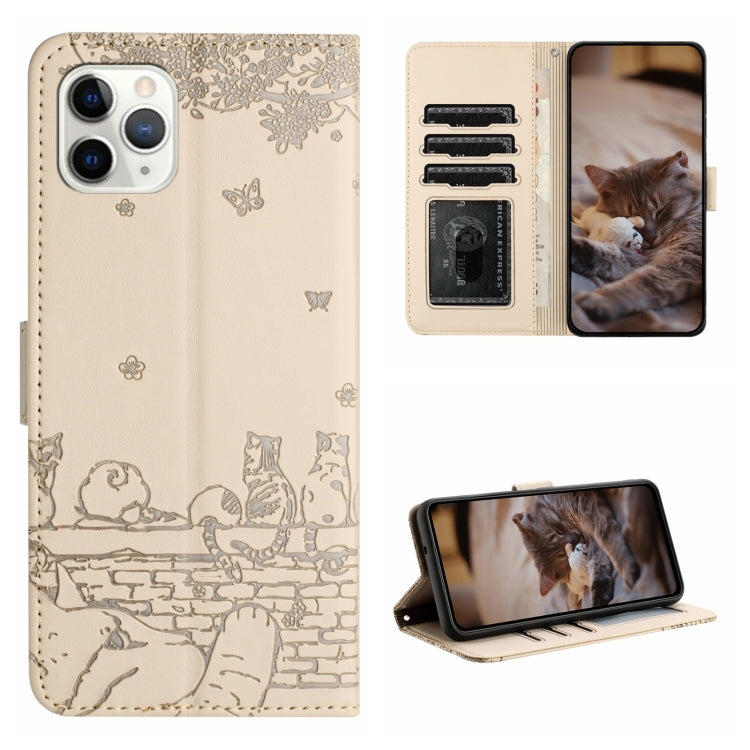 고양이 엠보싱 패턴 가죽 휴대폰 케이스와 스트랩, iPhone 11 Pro용, iPhone XS Max용, iPhone X용, iPhone 7 Plus / 8 Plus용