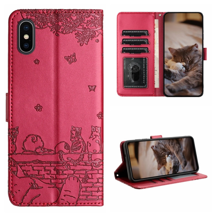 고양이 엠보싱 패턴 가죽 휴대폰 케이스와 스트랩, iPhone 11 Pro용, iPhone XS Max용, iPhone X용, iPhone 7 Plus / 8 Plus용