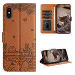 고양이 엠보싱 패턴 가죽 휴대폰 케이스와 스트랩, iPhone 11 Pro용, iPhone XS Max용, iPhone X용, iPhone 7 Plus / 8 Plus용
