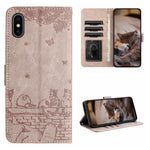 고양이 엠보싱 패턴 가죽 휴대폰 케이스와 스트랩, iPhone 11 Pro용, iPhone XS Max용, iPhone X용, iPhone 7 Plus / 8 Plus용