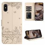 고양이 엠보싱 패턴 가죽 휴대폰 케이스와 스트랩, iPhone 11 Pro용, iPhone XS Max용, iPhone X용, iPhone 7 Plus / 8 Plus용