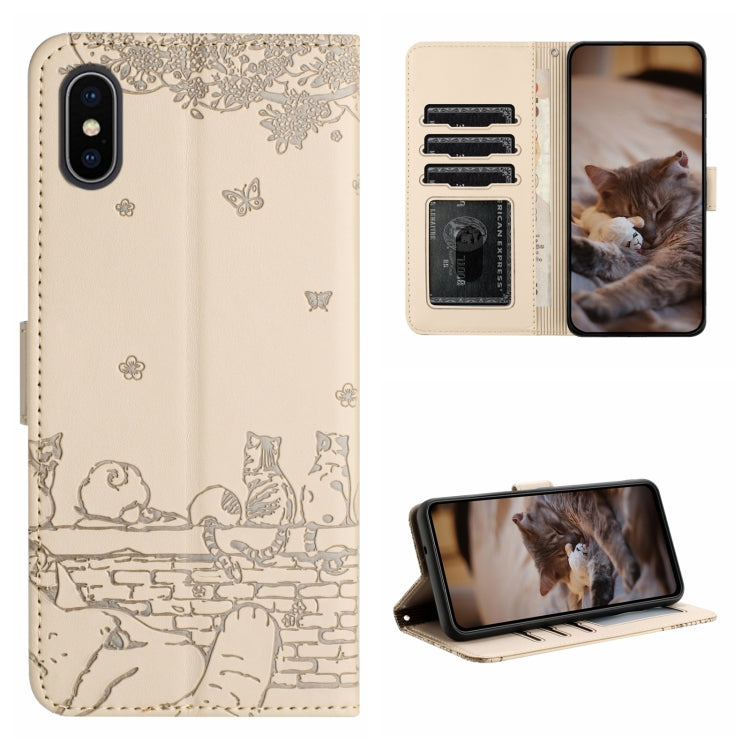고양이 엠보싱 패턴 가죽 휴대폰 케이스와 스트랩, iPhone 11 Pro용, iPhone XS Max용, iPhone X용, iPhone 7 Plus / 8 Plus용