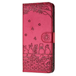 고양이 엠보싱 패턴 가죽 휴대폰 케이스와 스트랩, iPhone 16e / 17e용, iPhone 17 Pro Max용, iPhone 17 Pro용, iPhone 17용, iPhone Air용, iPhone 16 Pro Max용, iPhone 16 Pro용, iPhone 16 Plus용, iPhone 16용