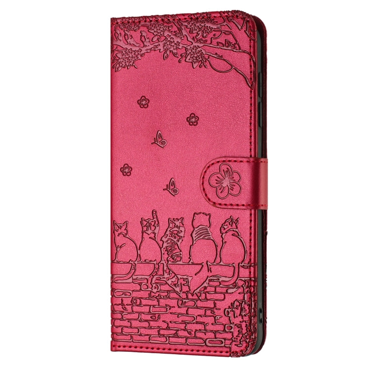 고양이 엠보싱 패턴 가죽 휴대폰 케이스와 스트랩, iPhone 16e / 17e용, iPhone 17 Pro Max용, iPhone 17 Pro용, iPhone 17용, iPhone Air용, iPhone 16 Pro Max용, iPhone 16 Pro용, iPhone 16 Plus용, iPhone 16용