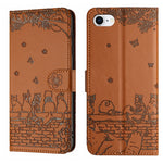고양이 엠보싱 패턴 가죽 휴대폰 케이스와 스트랩, iPhone 16e / 17e용, iPhone 17 Pro Max용, iPhone 17 Pro용, iPhone 17용, iPhone Air용, iPhone 16 Pro Max용, iPhone 16 Pro용, iPhone 16 Plus용, iPhone 16용