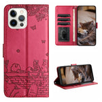 고양이 엠보싱 패턴 가죽 휴대폰 케이스와 스트랩, iPhone 16e / 17e용, iPhone 17 Pro Max용, iPhone 17 Pro용, iPhone 17용, iPhone Air용, iPhone 16 Pro Max용, iPhone 16 Pro용, iPhone 16 Plus용, iPhone 16용
