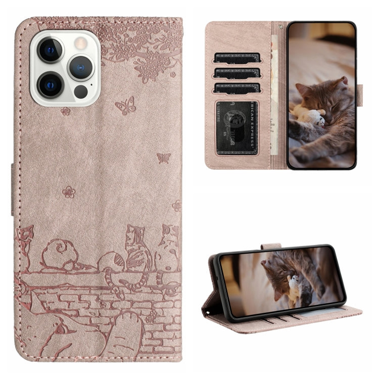 고양이 엠보싱 패턴 가죽 휴대폰 케이스와 스트랩, iPhone 16e / 17e용, iPhone 17 Pro Max용, iPhone 17 Pro용, iPhone 17용, iPhone Air용, iPhone 16 Pro Max용, iPhone 16 Pro용, iPhone 16 Plus용, iPhone 16용