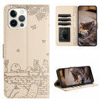 고양이 엠보싱 패턴 가죽 휴대폰 케이스와 스트랩, iPhone 16e / 17e용, iPhone 17 Pro Max용, iPhone 17 Pro용, iPhone 17용, iPhone Air용, iPhone 16 Pro Max용, iPhone 16 Pro용, iPhone 16 Plus용, iPhone 16용