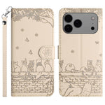 고양이 엠보싱 패턴 가죽 휴대폰 케이스와 스트랩, iPhone 16e / 17e용, iPhone 17 Pro Max용, iPhone 17 Pro용, iPhone 17용, iPhone Air용, iPhone 16 Pro Max용, iPhone 16 Pro용, iPhone 16 Plus용, iPhone 16용