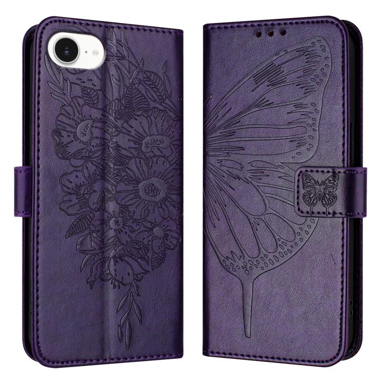 Embossed Butterfly Leather Phone Case, For iPhone 17e / 16e, For iPhone 17 Pro Max, For iPhone 17 Pro, For iPhone 17, For iPhone Air, For iPhone 16 Pro Max