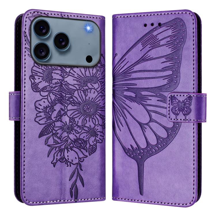 Embossed Butterfly Leather Phone Case, For iPhone 17e / 16e, For iPhone 17 Pro Max, For iPhone 17 Pro, For iPhone 17, For iPhone Air, For iPhone 16 Pro Max