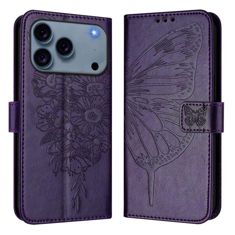 Embossed Butterfly Leather Phone Case, For iPhone 17e / 16e, For iPhone 17 Pro Max, For iPhone 17 Pro, For iPhone 17, For iPhone Air, For iPhone 16 Pro Max