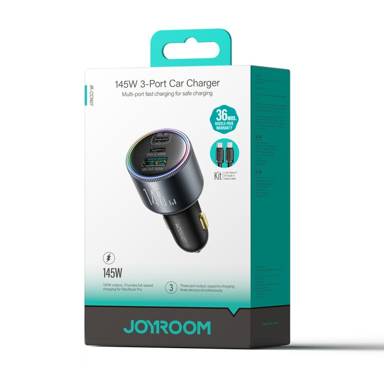 JOYROOM JR-CCN07 145W Dual PD+QC3.0 3-Port Car Charger, JR-CCN07