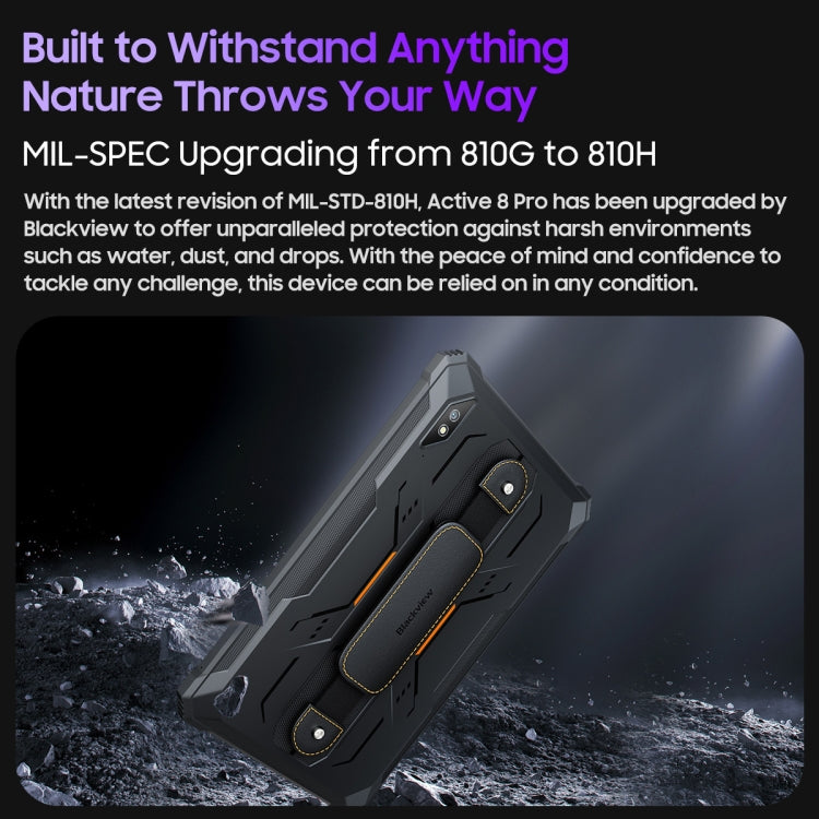 Blackview Active 8 Pro 4G 러기드 태블릿, 10.36인치 8GB+256GB 안드로이드 14 MT6789 옥타 코어 듀얼 SIM 지원, 글로벌 버전 구글 플레이 포함, EU 플러그, Active 8 Pro