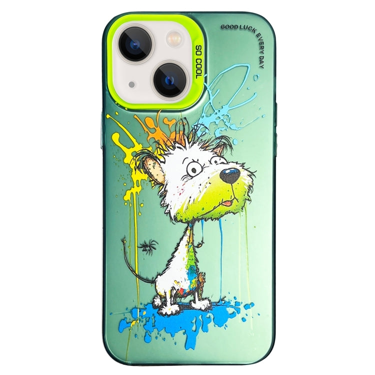 Double Layer Color Silver Series Animal Oil Painting Phone Case, For iPhone 15 Plus, For iPhone 14 Pro Max