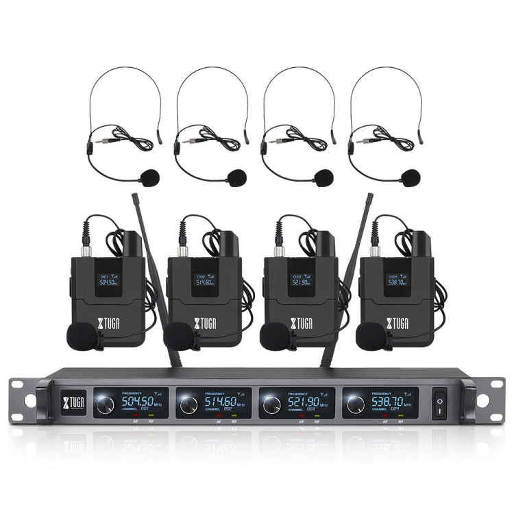XTUGA A140-B 무선 마이크 시스템 4 바디팩 헤드셋 라발리에 마이크, A140-B