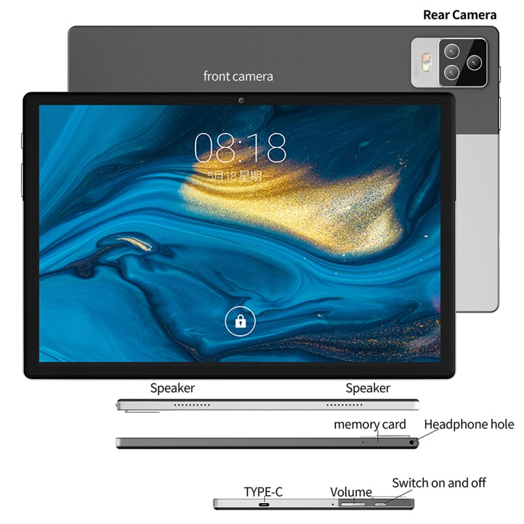 BDF P70 4G LTE 태블릿 PC 10.1인치, 안드로이드 12 MTK6762 옥타 코어, 듀얼 SIM 지원, EU 플러그, 8GB+256GB