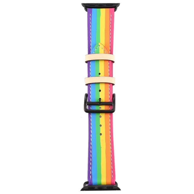 Rainbow Leather Watchband, For Apple Watch Series 7 41mm / 6 & SE & 5 & 4 40mm / 3 & 2 & 1 38mm, For Apple Watch Series 7 45mm / 6 & SE & 5 & 4 44mm / 3 & 2 & 1 42mm