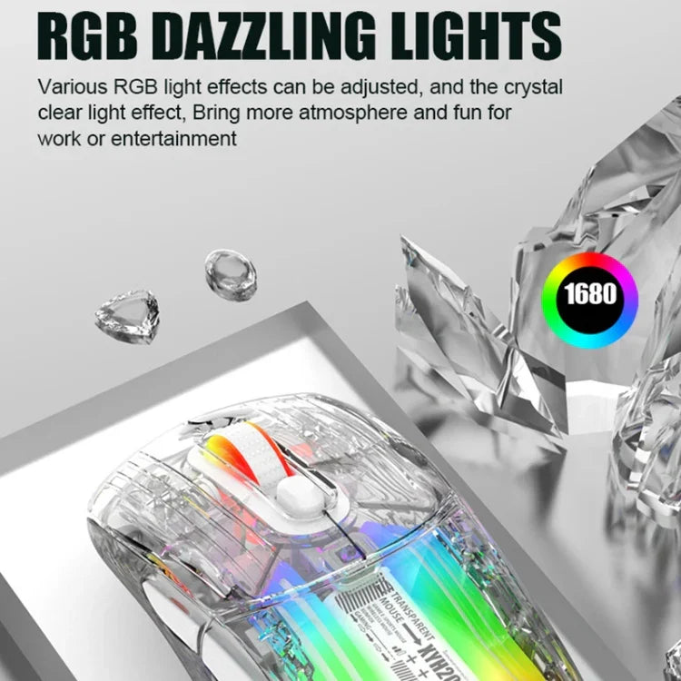 XUNFOX XYH20RGB 2.4G + BT + 유선 투명 2400DPI RGB 라이트 게이밍 마우스, 2.4G + BT + 유선