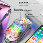 XUNFOX XYH20RGB 2.4G + BT + 유선 투명 2400DPI RGB 라이트 게이밍 마우스, 2.4G + BT + 유선