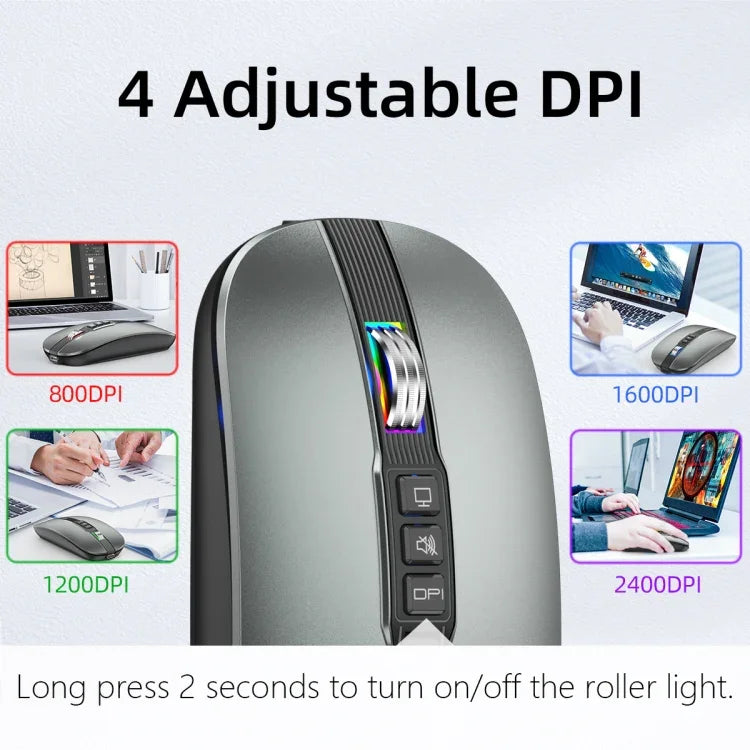 HXSJ M113 2400DPI Dual Mode 2.4GHz + Bluetooth 5.1 Wireless Mouse