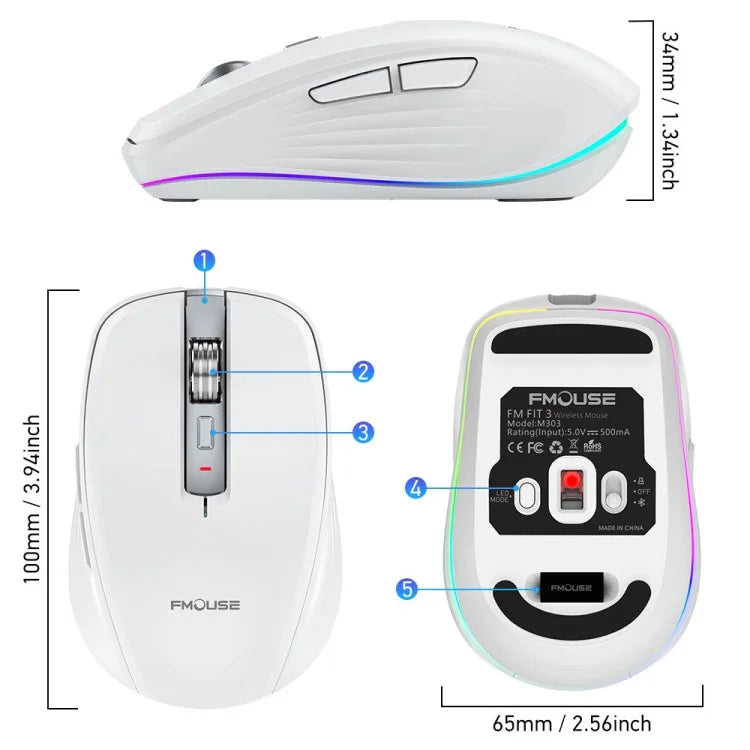 HXSJ M303 2400DPI 듀얼 모드 2.4GHz + 블루투스 5.1 무선 마우스