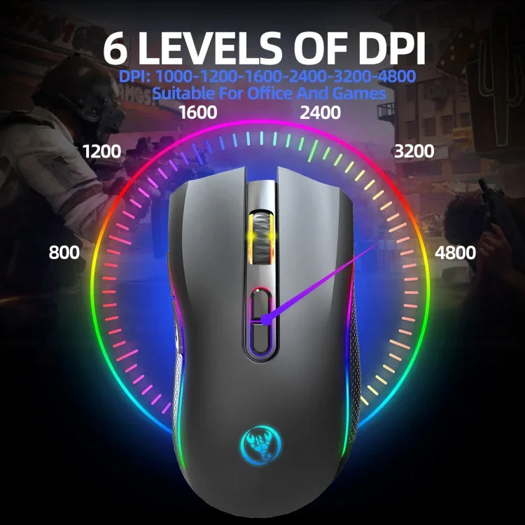 HXSJ T69 4800DPI RGB 2.4GHz 무선 마우스, T69