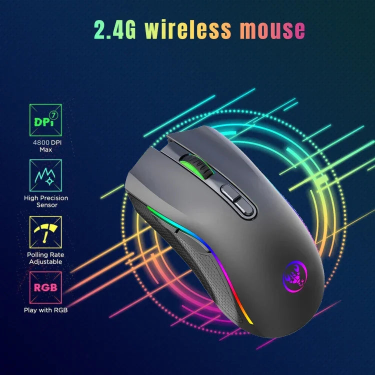 HXSJ T69 4800DPI RGB 2.4GHz 무선 마우스, T69