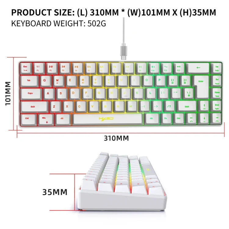 HXSJ V200 유선 RGB 백라이트 기계식 키보드 68키 캡, 케이블 길이: 1.7m, V200 블랙, V200 화이트