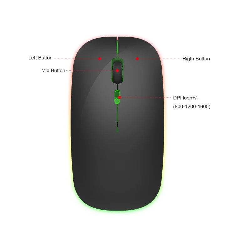 HXSJ M40 2.4GHz 800,1200,1600dpi 3단계 조절 컬러 무선 마우스 USB 충전식