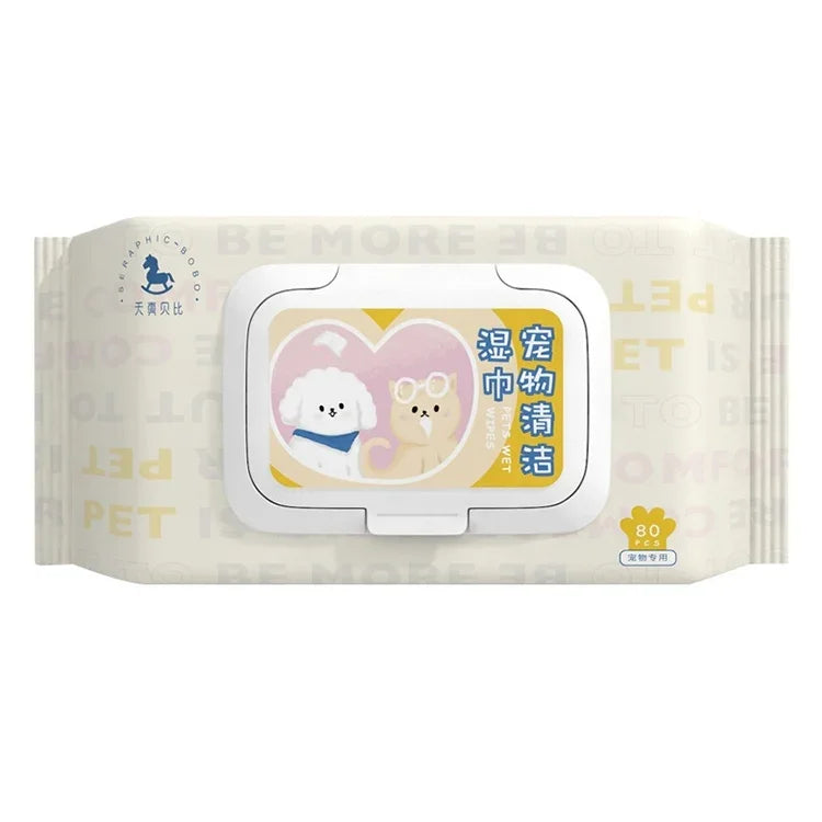 반려동물 청결용 물티슈 고양이 강아지 몸 청소용, 80매 x 1