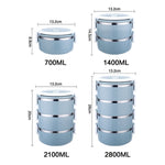 스테인리스 스틸 보온 용기 도시락 식품 도시락, 단층 0.7L, 이중층 1.4L, 3층 2.1L, 4층 2.8L