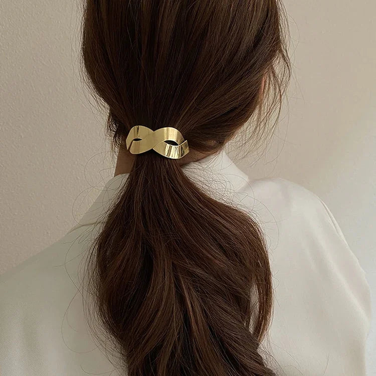 한국식 심플 여성용 고탄력 금속 브러시드 헤어 로프 고무 밴드 머리장식