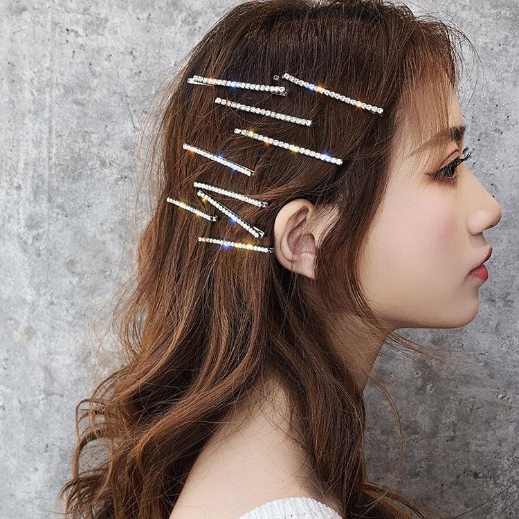 셀러브리티 트렌드 반짝이는 라인스톤 다용도 헤어 클립 앞머리 머리장식, 4개 세트