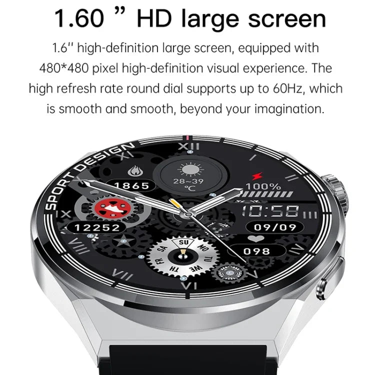 HDT MAX 1.60인치 블랙 다이얼 실리콘 밴드 IP68 방수 스마트워치 블루투스 통화 지원, 블랙 다이얼 실리콘 밴드