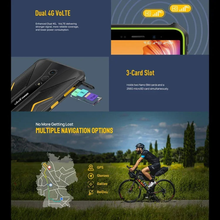 Ulefone Armor X12, 러기드 폰, 얼굴 인식, 5.45인치 Android 13 Go MediaTek Helio A22 쿼드 코어, 네트워크: 4G, NFC, 3GB+32GB