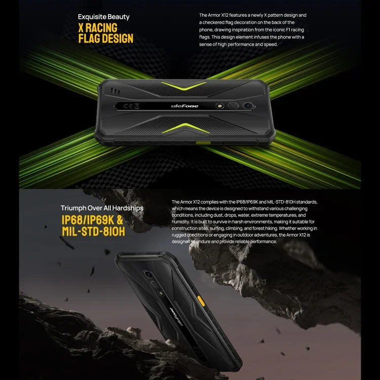 Ulefone Armor X12, 러기드 폰, 얼굴 인식, 5.45인치 Android 13 Go MediaTek Helio A22 쿼드 코어, 네트워크: 4G, NFC, 3GB+32GB