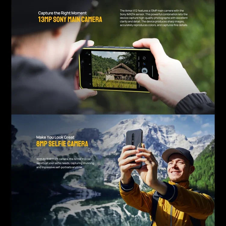 Ulefone Armor X12, 러기드 폰, 얼굴 인식, 5.45인치 Android 13 Go MediaTek Helio A22 쿼드 코어, 네트워크: 4G, NFC, 3GB+32GB