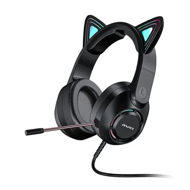 AWEI GM-9 고양이 귀 컬러풀 라이트 유선 게이밍 헤드셋 마이크 포함, GM-9