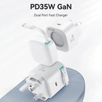 USAMS US-CC204 SMF Series PD35W Dual Type-C Port GaN Fast Charger, UK Plug