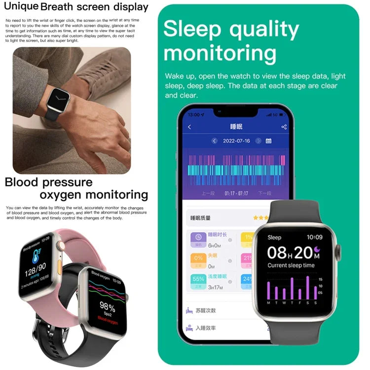 Q9 스마트 팔찌, 2.01인치 방수 스마트워치, BT 통화 / 심박수 / 혈압 / 혈중 산소
