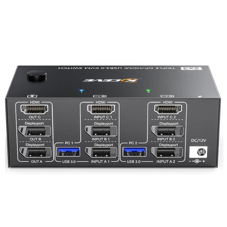 KC-KVM203DH 8K 30Hz USB3.0 DP+DP+HDMI 트리플 모니터 KVM 스위치, EU 플러그, KC-KVM203DH