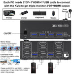 KC-KVM203DH 8K 30Hz USB3.0 DP+DP+HDMI 트리플 모니터 KVM 스위치, EU 플러그, KC-KVM203DH