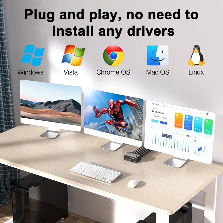 KC-KVM203DH 8K 30Hz USB3.0 DP+DP+HDMI 트리플 모니터 KVM 스위치, EU 플러그, KC-KVM203DH