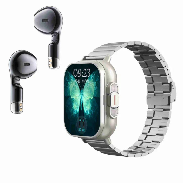 D8 2.01인치 2-in-1 블루투스 이어폰 스틸 밴드 스마트워치, 건강 모니터링 / NFC 지원, 스틸 밴드 (블랙), 스틸 밴드 (실버)