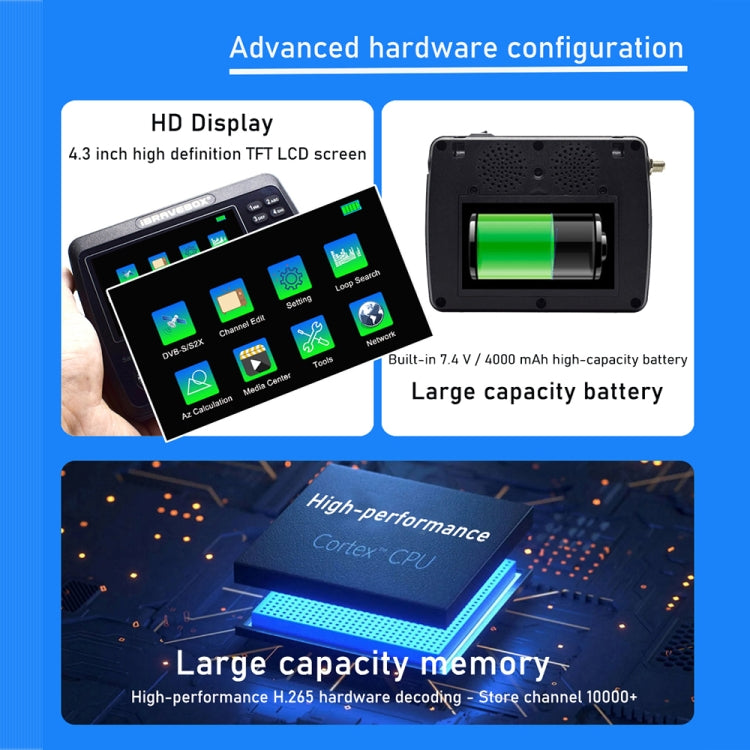 iBRAVEBOX V10 Finder Max 4.3인치 디스플레이 디지털 위성 미터 신호 탐지기, DVB-S/S2/S2X 지원, EU 플러그, US 플러그, UK 플러그, AU 플러그