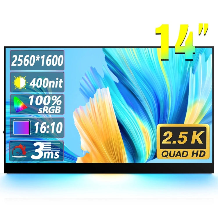 14인치 HDR 2560x1600P IPS 스크린 휴대용 모니터, 14인치 2.5K