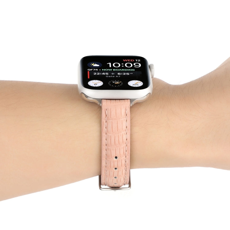 Slim Crocodile Leather Watch Band, For Apple Watch Series 4 44mm, For Apple Watch Series 4 40mm, For Apple Watch Series 3 38mm, For Apple Watch Series 3 42mm, For Apple Watch Series 2 42mm, For Apple Watch Series 2 38mm