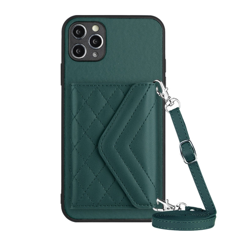 마름모 질감 카드 가방 RFID 휴대폰 케이스와 긴 스트랩, 아이폰 12 mini용, 아이폰 11 Pro Max용, 아이폰 11용, 아이폰 11 Pro용, 아이폰 XS / X용, 아이폰 XR용, 아이폰 XS Max용, 아이폰 8 Plus / 7 Plus용