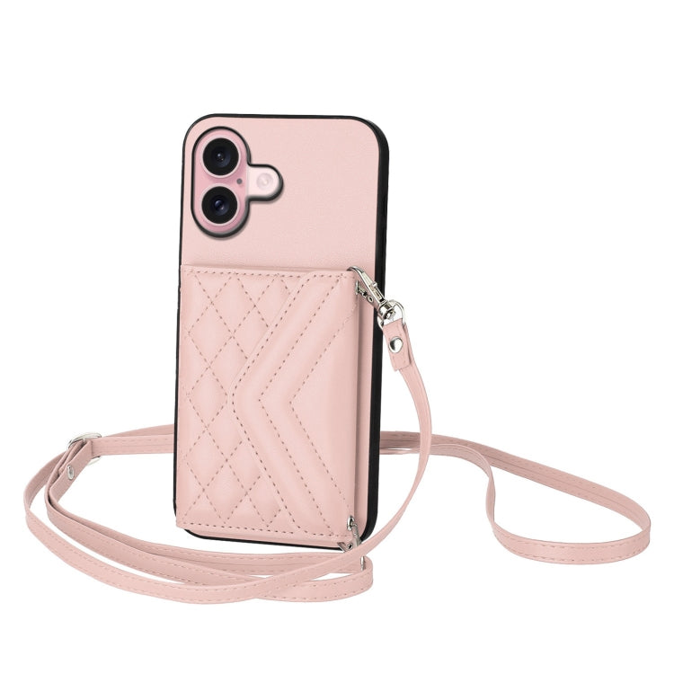 마름모 질감 카드 가방 RFID 휴대폰 케이스와 긴 스트랩, 아이폰 17 Pro Max용, 아이폰 17 Pro용, 아이폰 17용, 아이폰 Air용, 아이폰 16 Pro Max용, 아이폰 16 Pro용, 아이폰 16 Plus용, 아이폰 16용